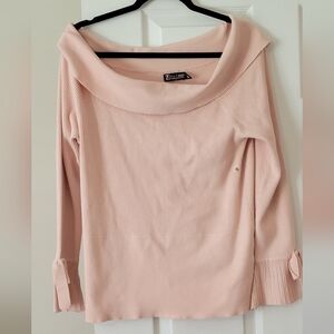 NY & Co Off Shoulder Pink Blush Sweater Bell Sleeves XL NWT
